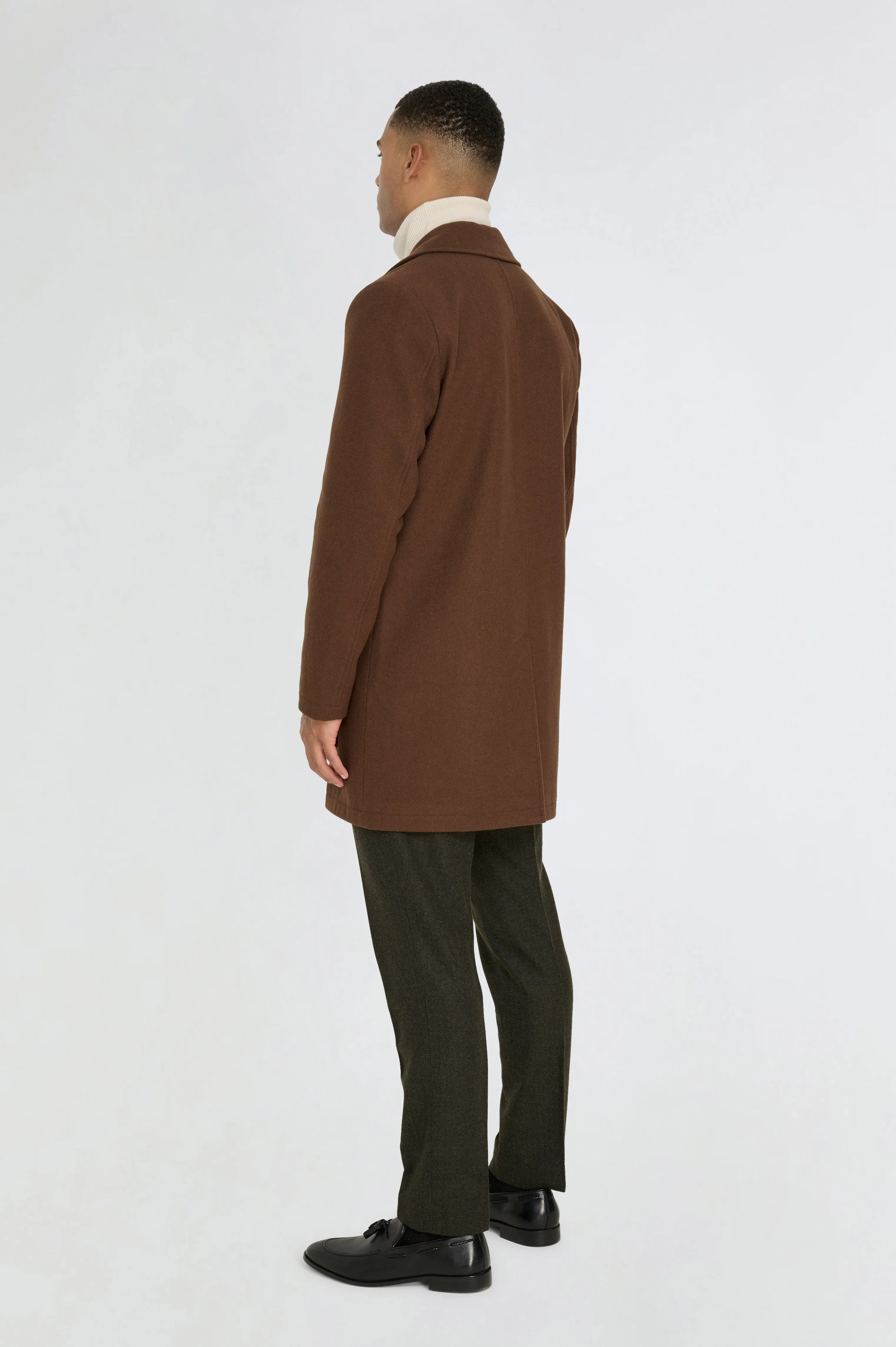 Josh Wool Melton Overcoat in Brown