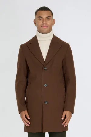 Josh Wool Melton Overcoat in Brown