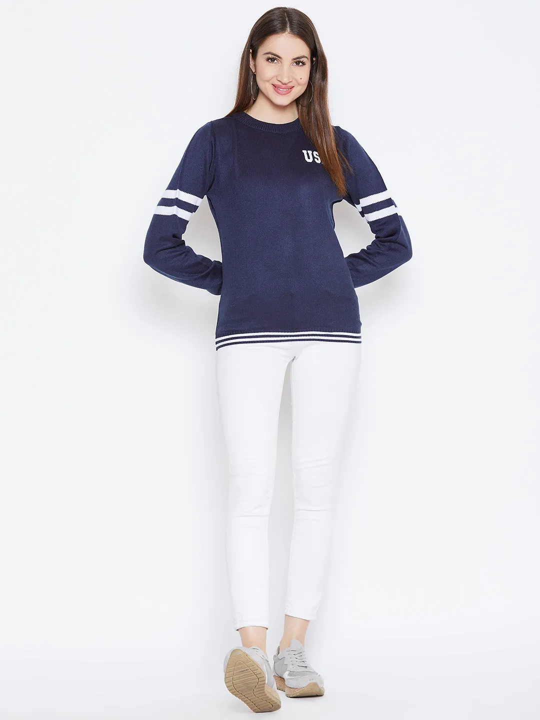 JUMP USA Women Navy Blue Solid Sweaters