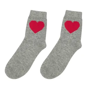 Jumper 1234 Cashmere Bed Socks - Grey & Red Heart