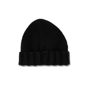 Knitted Pure Cashmere Beanie in Jet Black