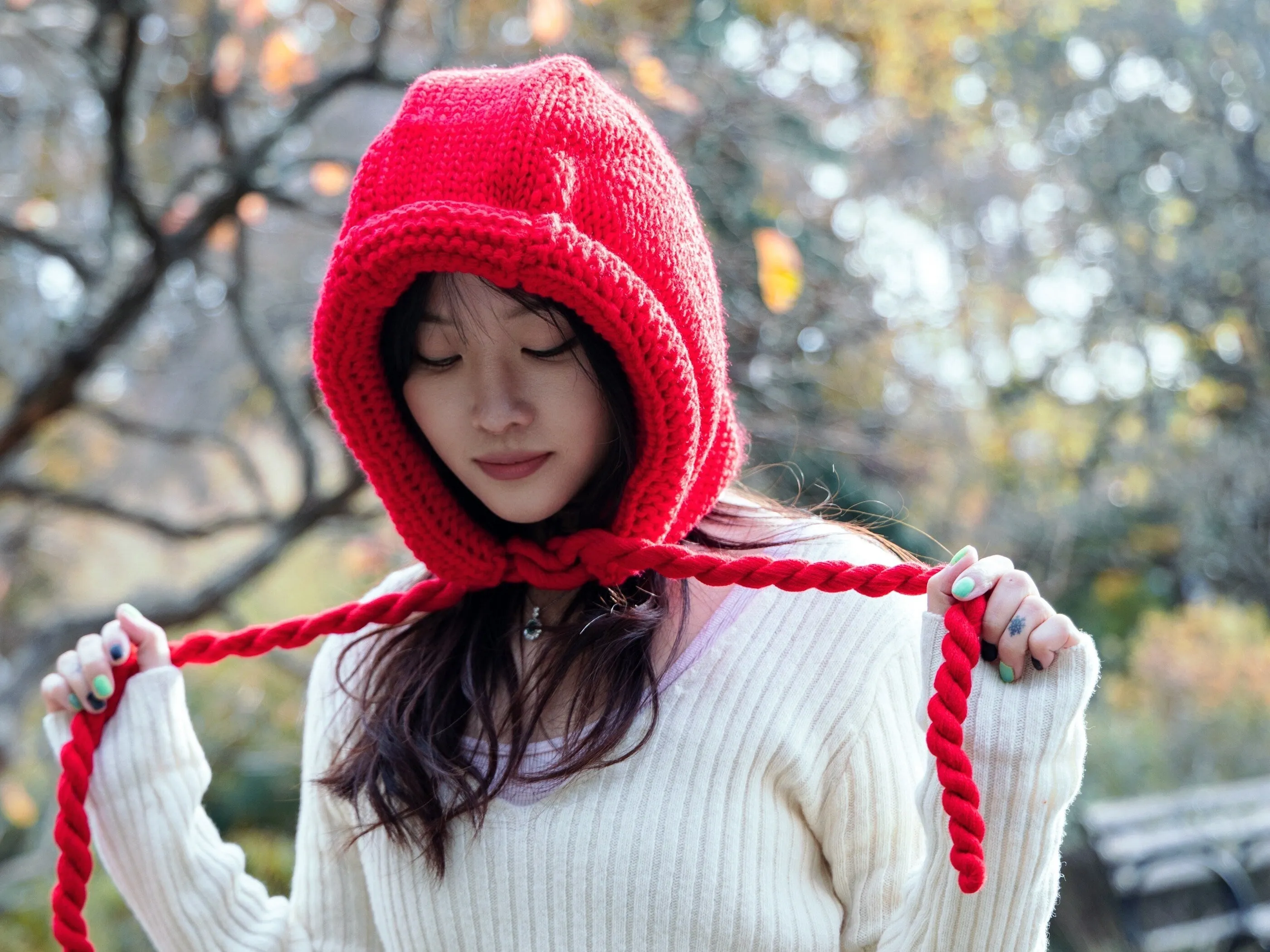 Knitted Red Winter Hat with Braids, Red Winter Beanie, Warm Crochet Bonnet, Knitted Red Hood, Warm Stylish Cozy Winter Headwear