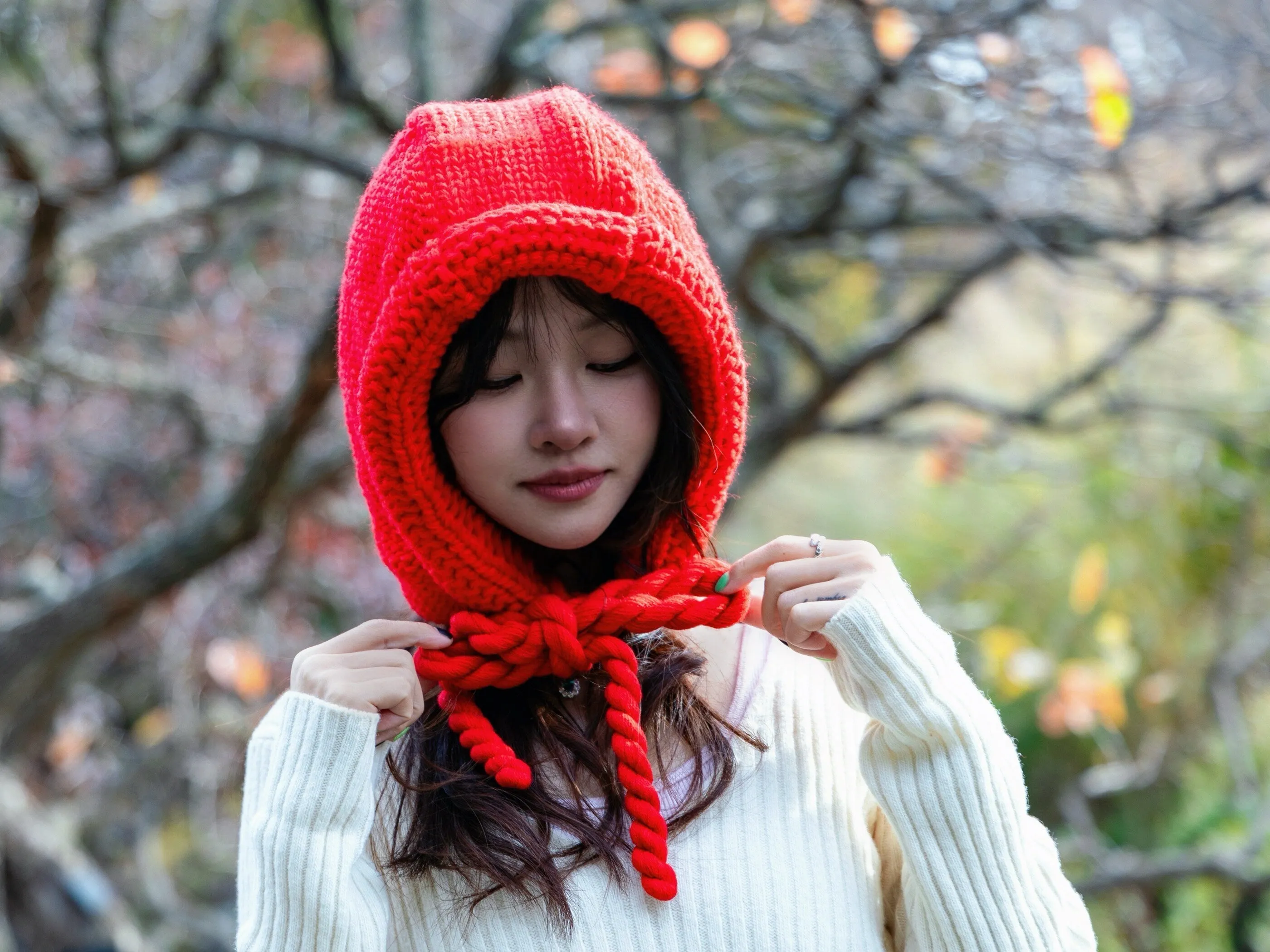 Knitted Red Winter Hat with Braids, Red Winter Beanie, Warm Crochet Bonnet, Knitted Red Hood, Warm Stylish Cozy Winter Headwear