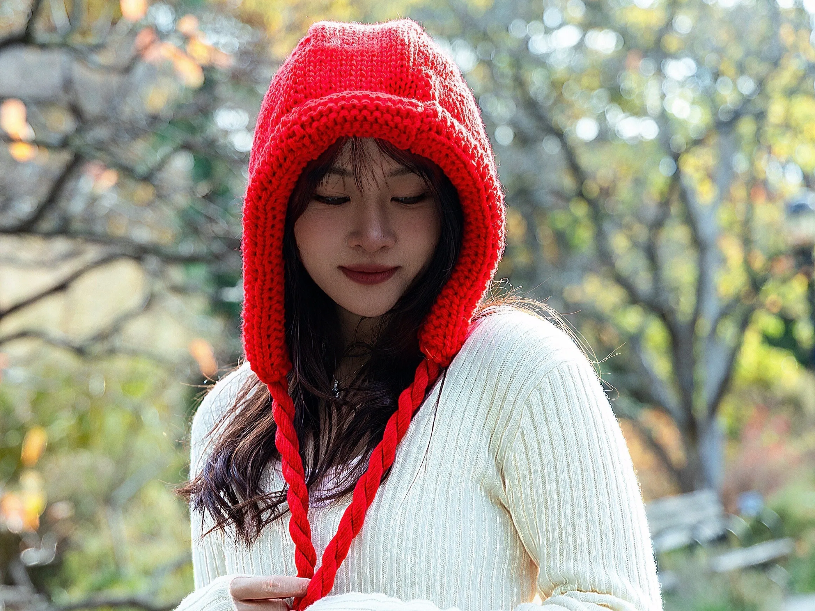 Knitted Red Winter Hat with Braids, Red Winter Beanie, Warm Crochet Bonnet, Knitted Red Hood, Warm Stylish Cozy Winter Headwear