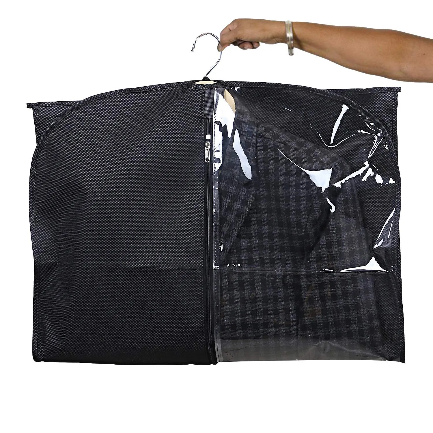 Kuber Industries 9 Pieces Half Transparent Non Woven Men's Coat Blazer Suit Cover (Black) -CTKTC41355