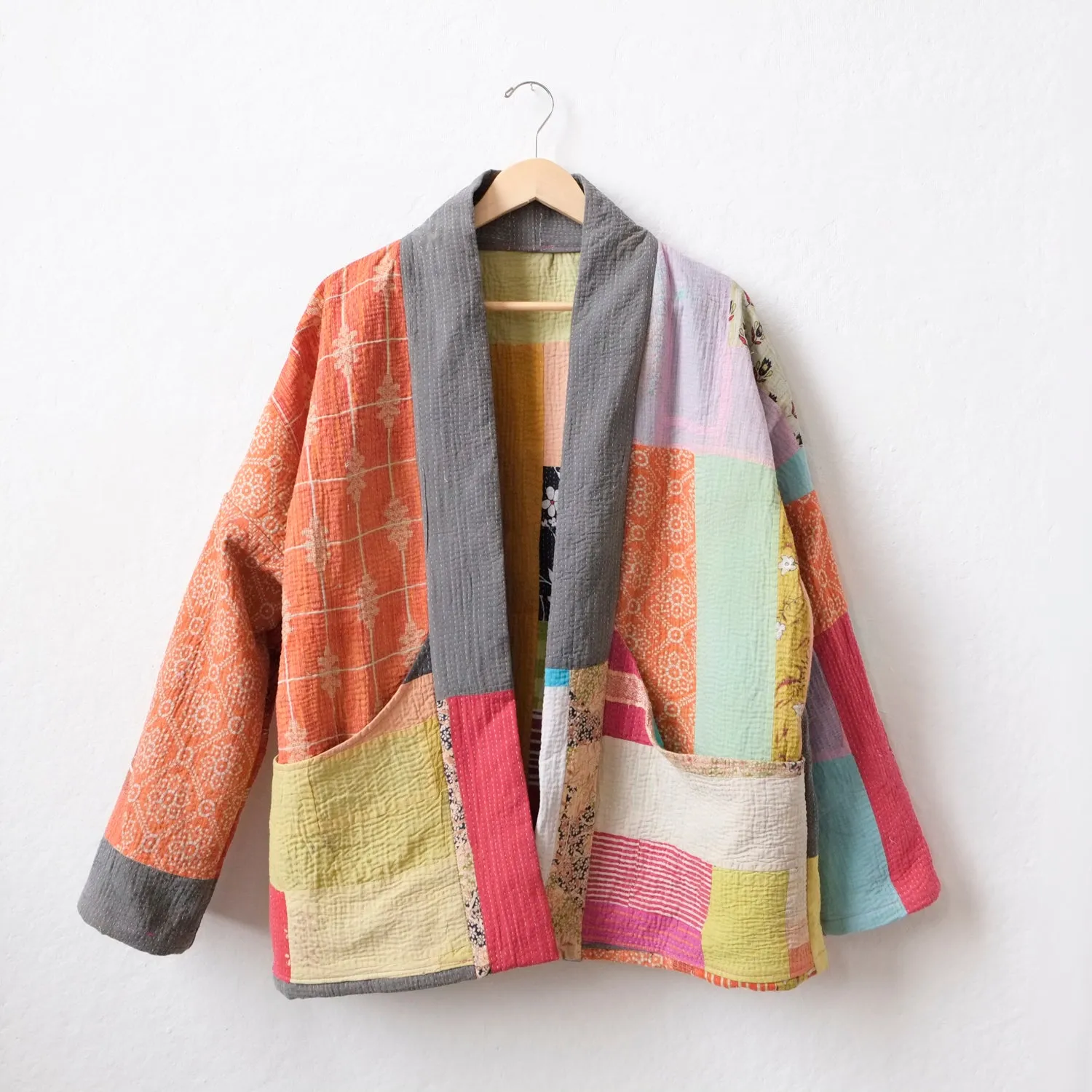 L Grey with patchwork Anoushka Jacket LM084