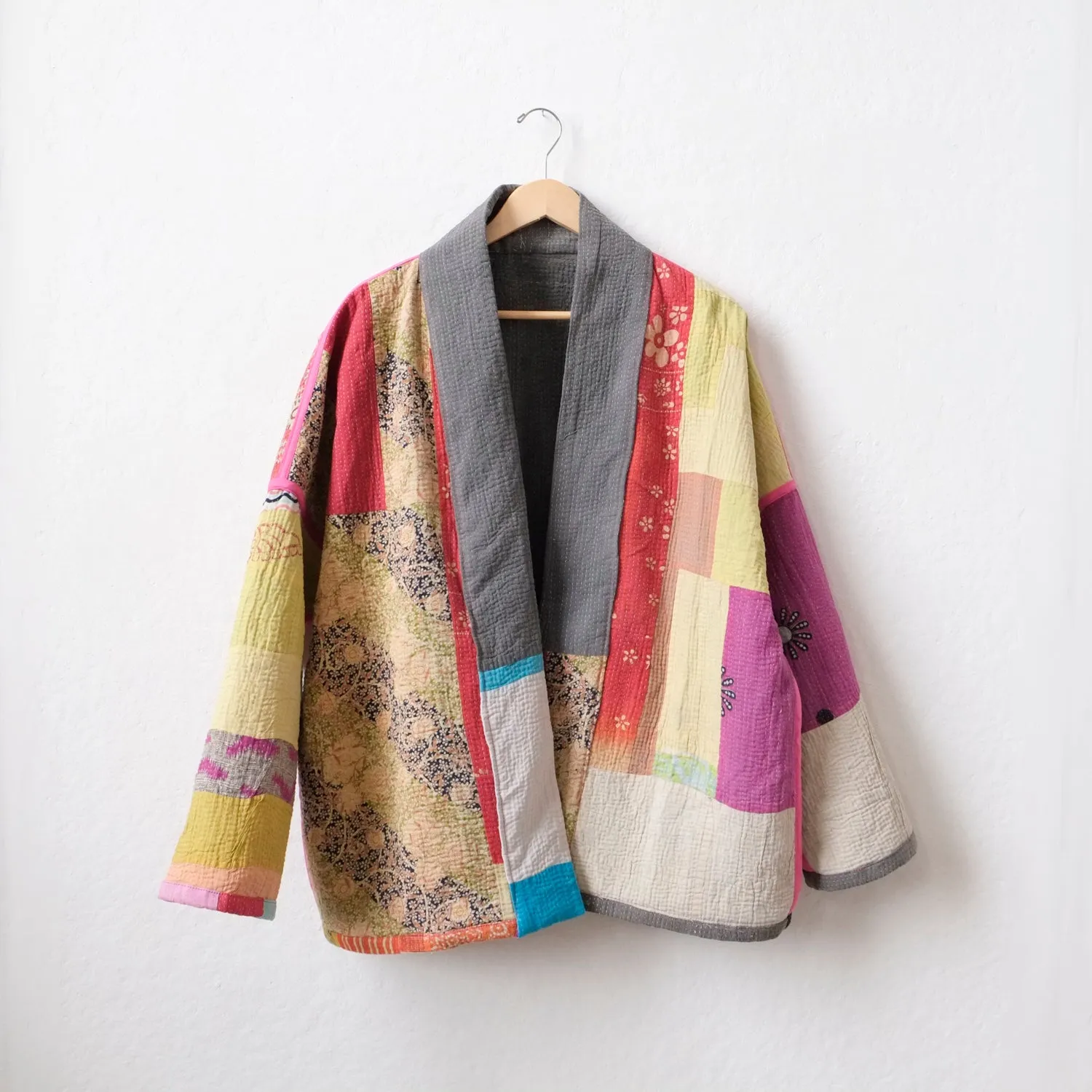 L Grey with patchwork Anoushka Jacket LM084