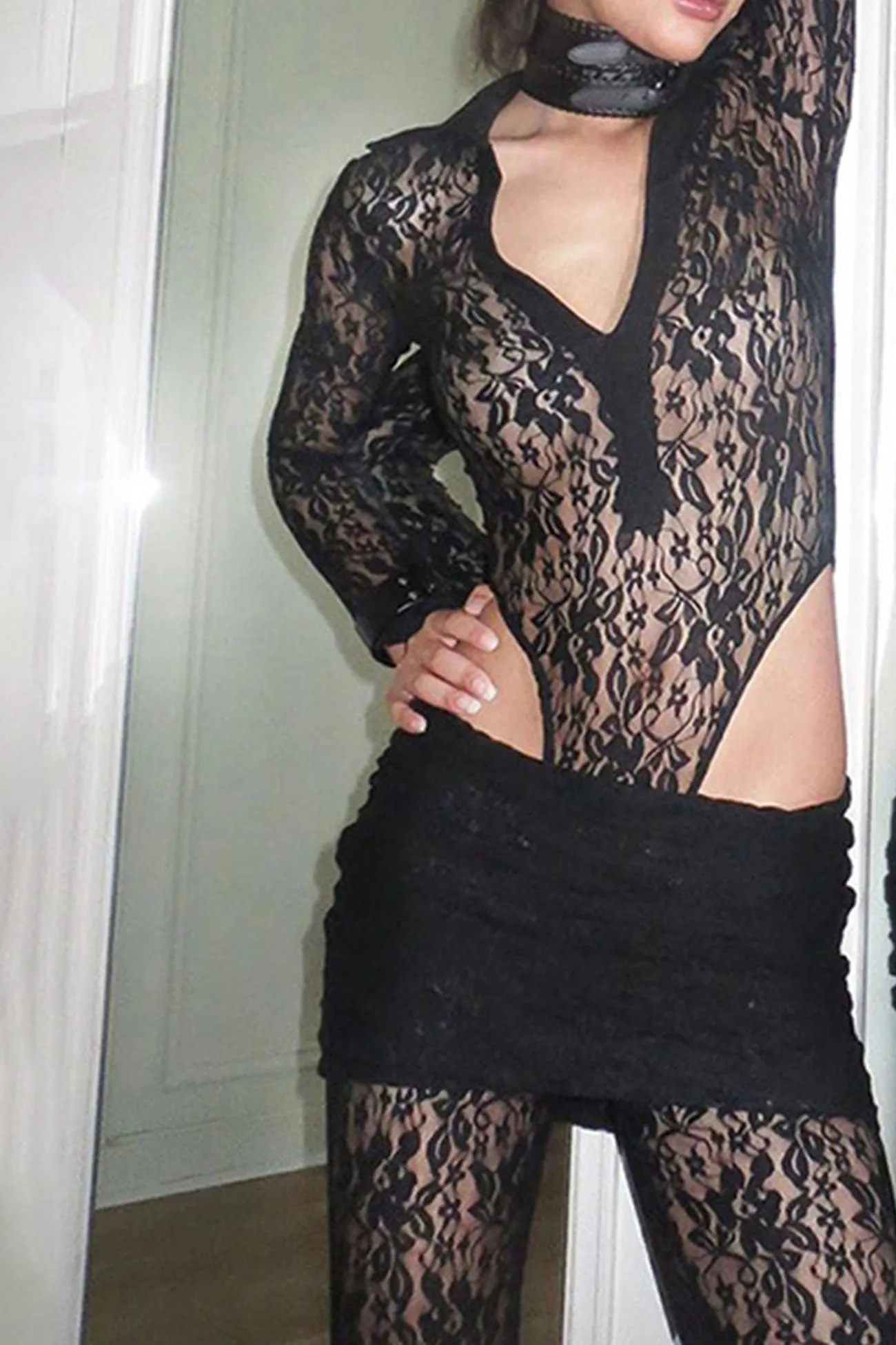 Lace Bodysuit Long Pants Suits