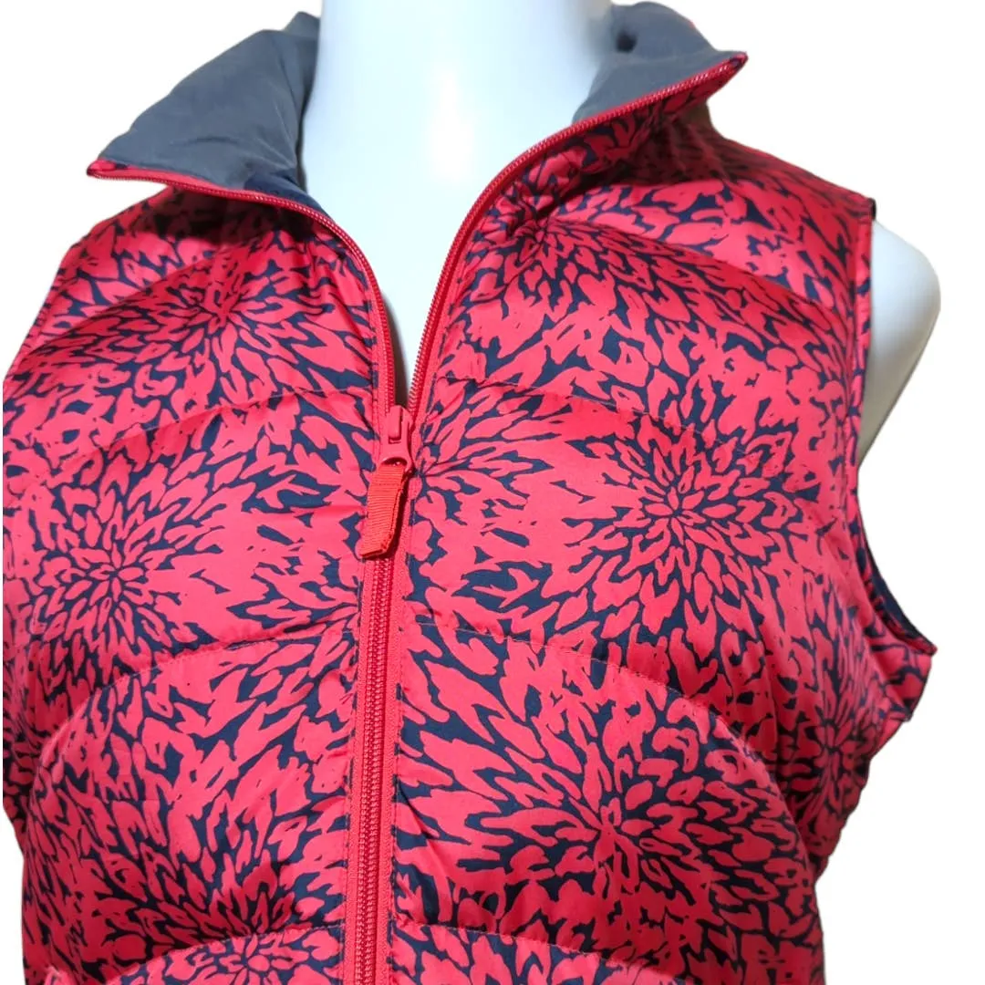 LANDS END Coral Navy Floral Down Feather Puffer Vest Small