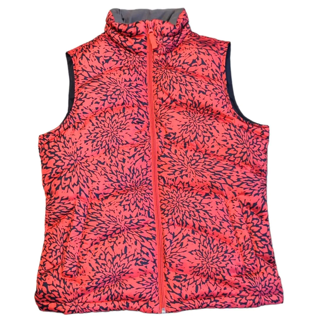 LANDS END Coral Navy Floral Down Feather Puffer Vest Small