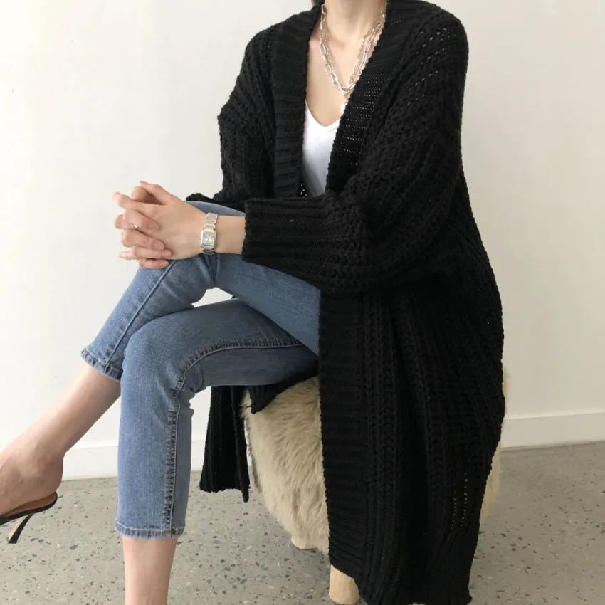 Lanfubeisi rainy day outfit Autumn and Winter Long Cardigan Solid Color Women's Knitted Women's Fashion Sweater Women