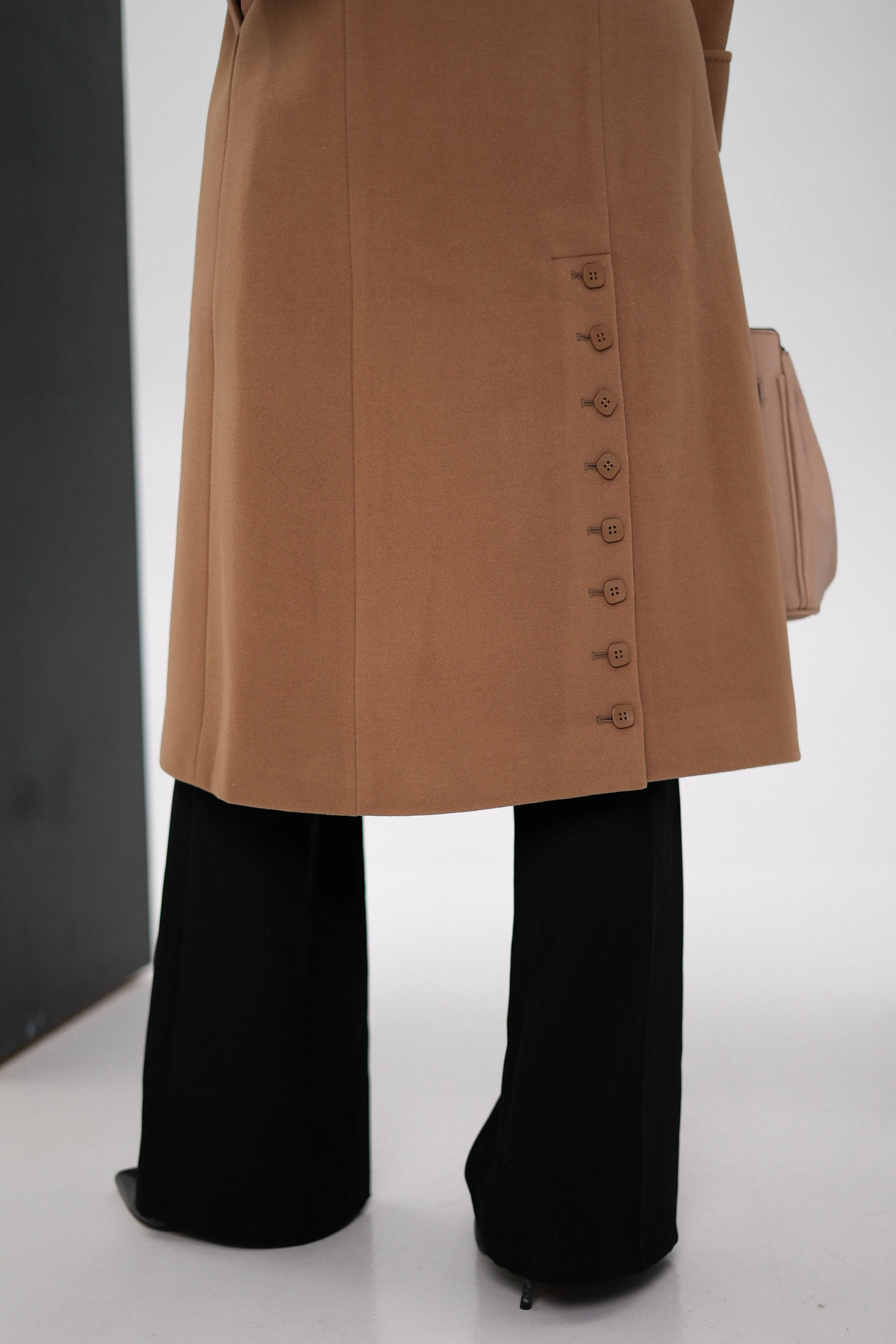 Leather Buckle Cashmere Wool Coat