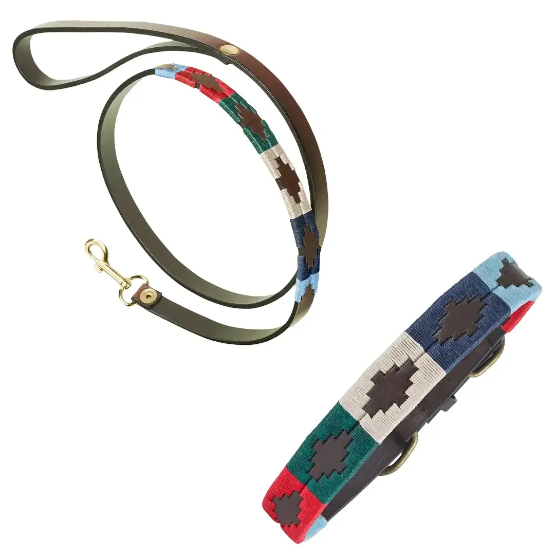 Leather Dog Collar & Lead - Multi by Pampeano