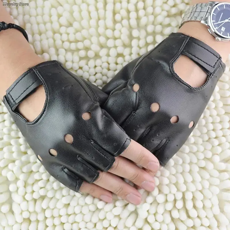 Leather Gloves Black Fingerless Driving Fashion Men Women Half Finger Gloves New