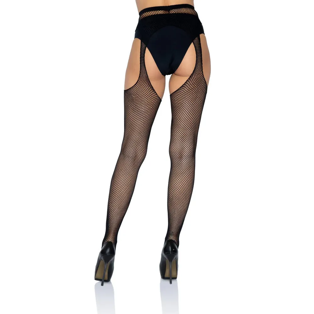 Leg Avenue Fishnet Suspender Pantyhose Black Size 6 To 12