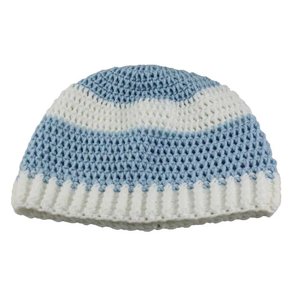 Light Blue and White Crochet Beanie Hat Medium/Large - JMCH40ML