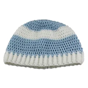 Light Blue and White Crochet Beanie Hat Medium/Large - JMCH40ML