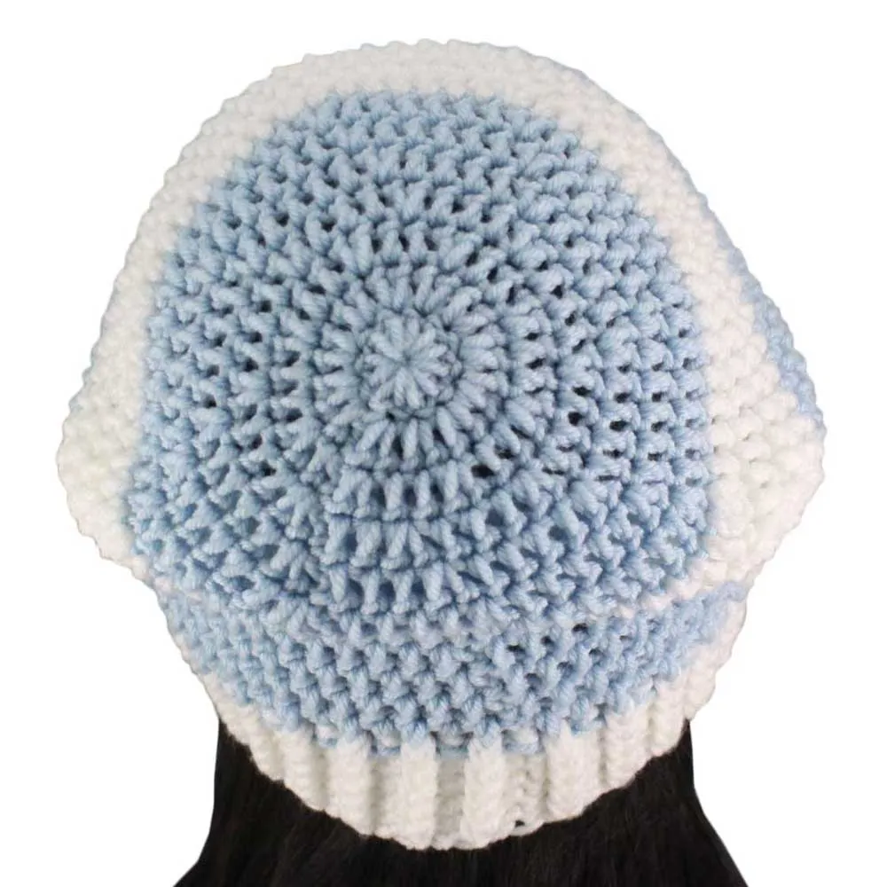 Light Blue and White Crochet Beanie Hat Medium/Large - JMCH40ML