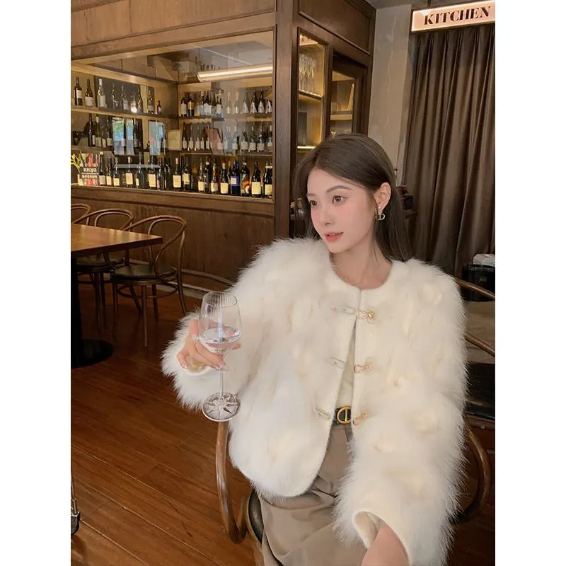 Light Elastic Cropped Faux Fur Coat