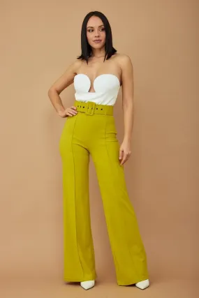 Lime High Waist Pants With Buckle Belt