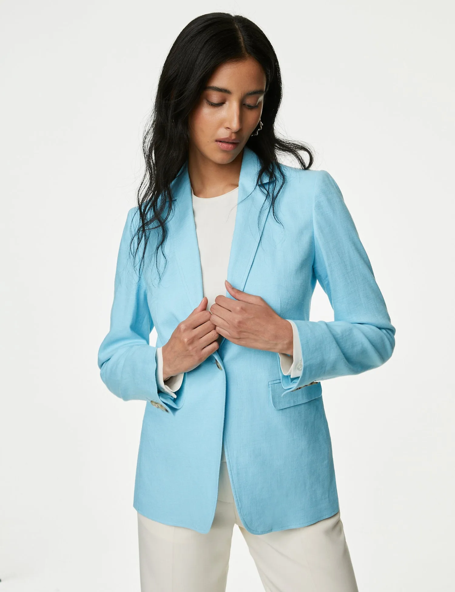 Linen Blend Tailored Single Breasted Blazer