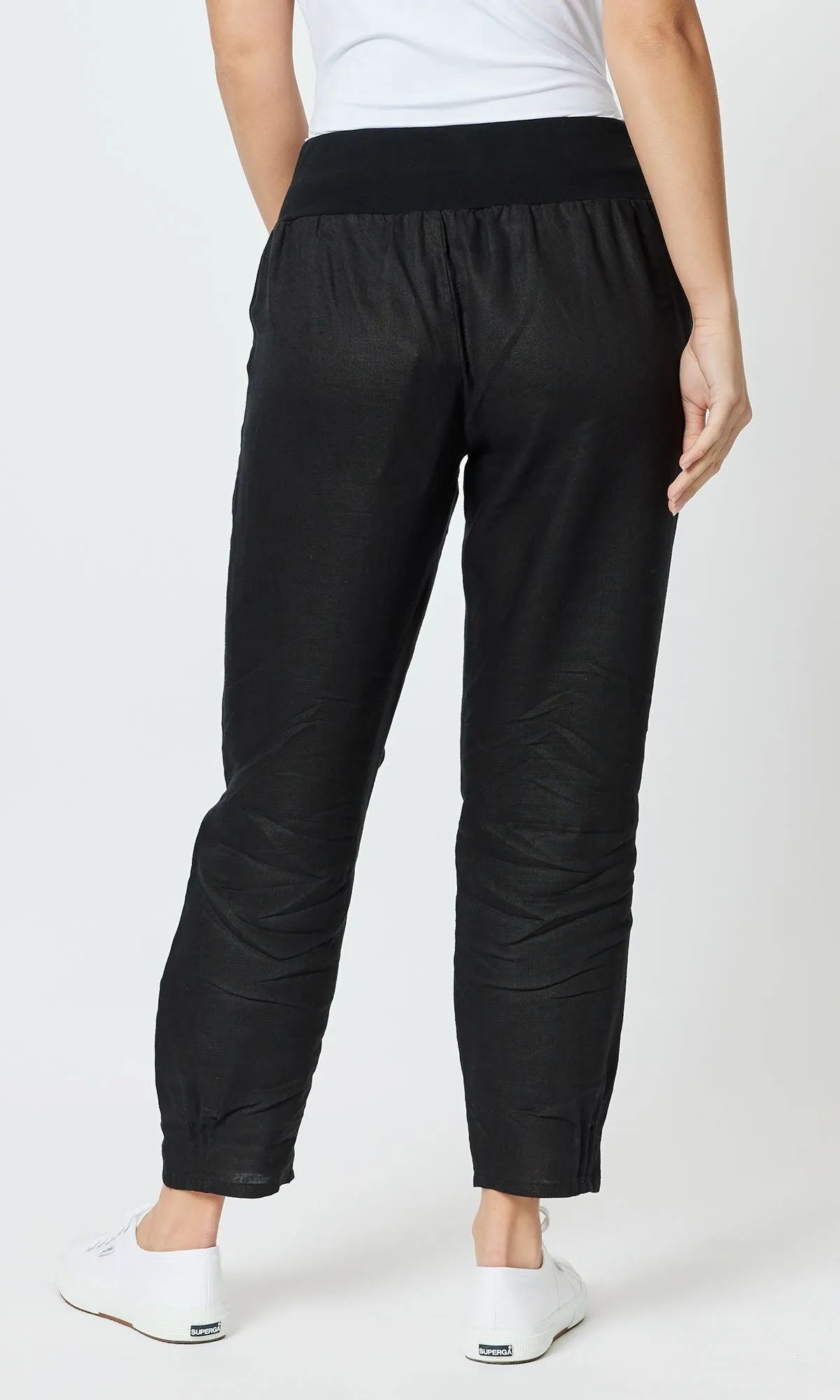 Linen Pant Jersey Waist Black