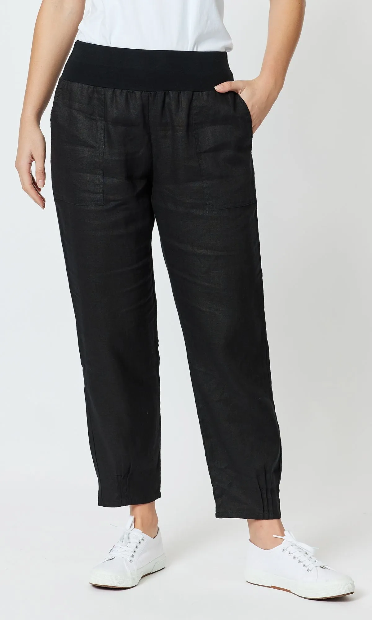 Linen Pant Jersey Waist Black