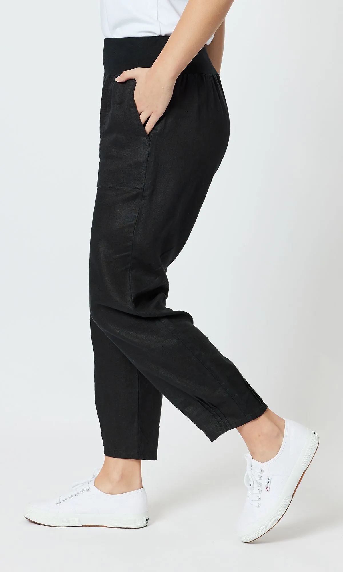 Linen Pant Jersey Waist Black