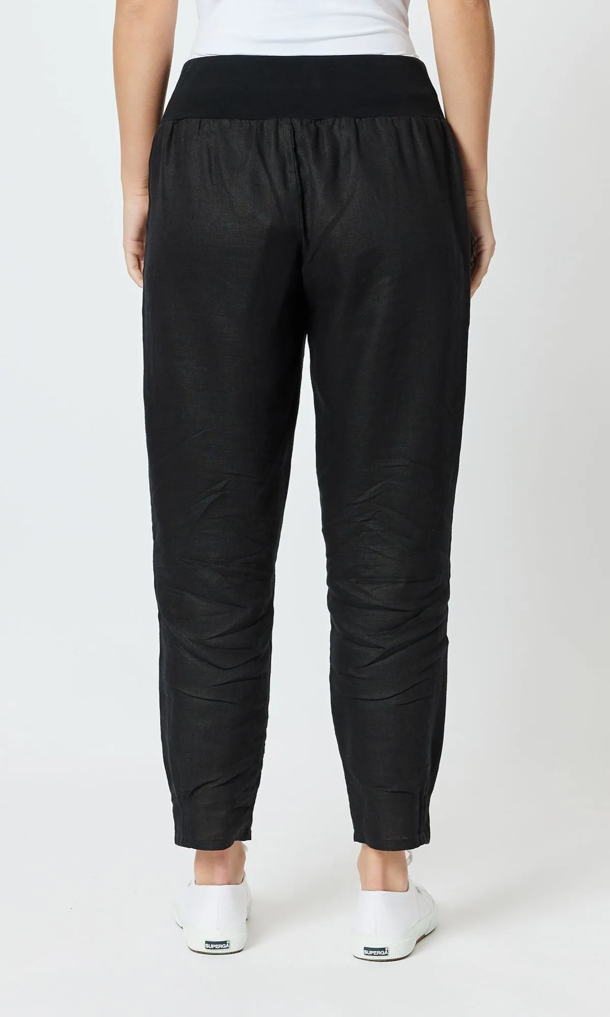 Linen Pant Jersey Waist Black