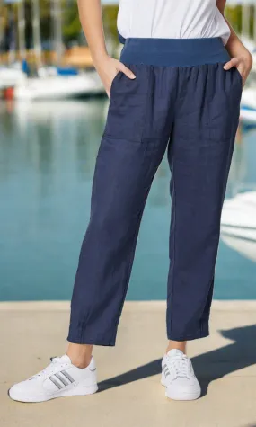 Linen Pant Jersey Waist Marine