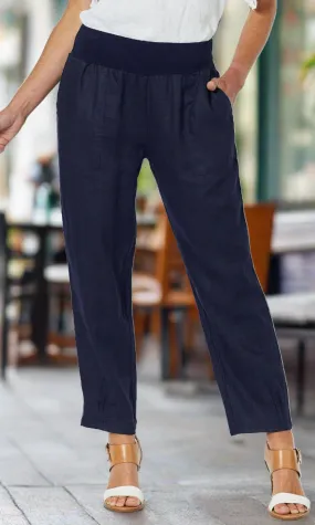 Linen Pant Jersey Waist Navy