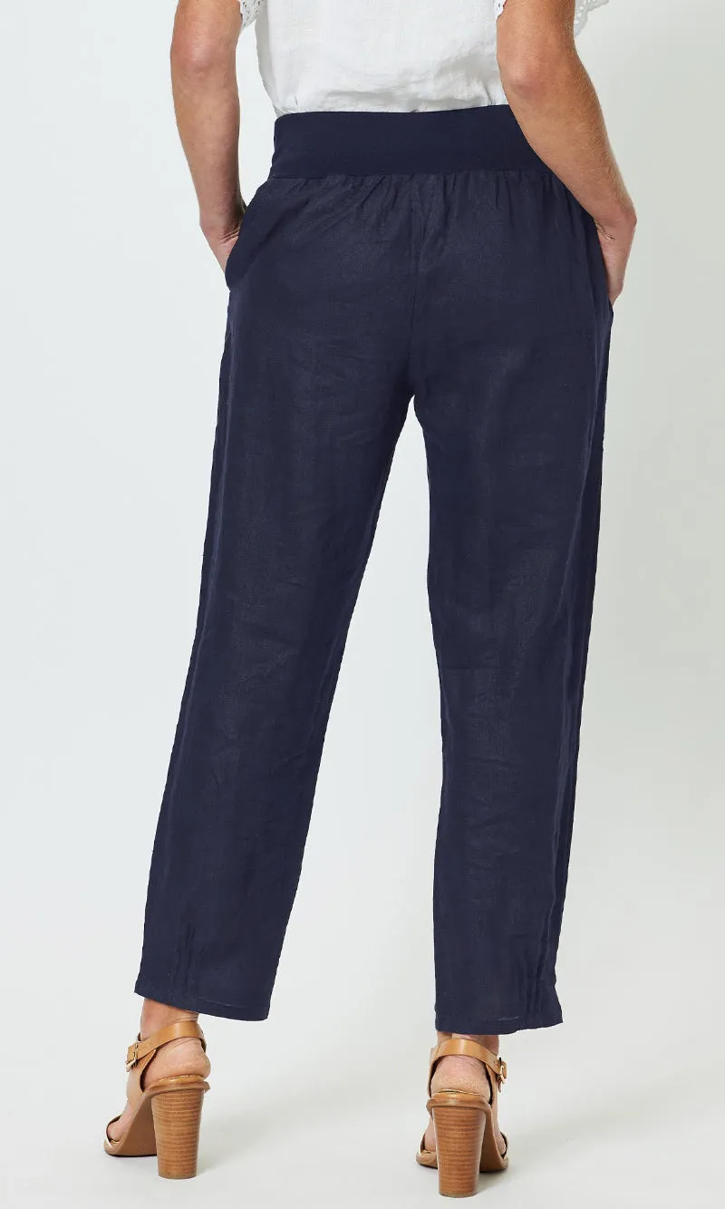 Linen Pant Jersey Waist Navy