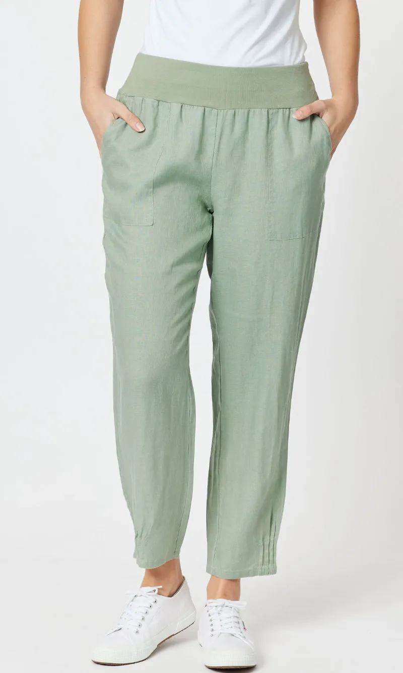 Linen Pant Jersey Waist Thyme