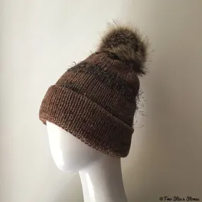 Luxe Brown *Funky Tweeds* Beanie/Slouchy Beanie w/Pom Pom