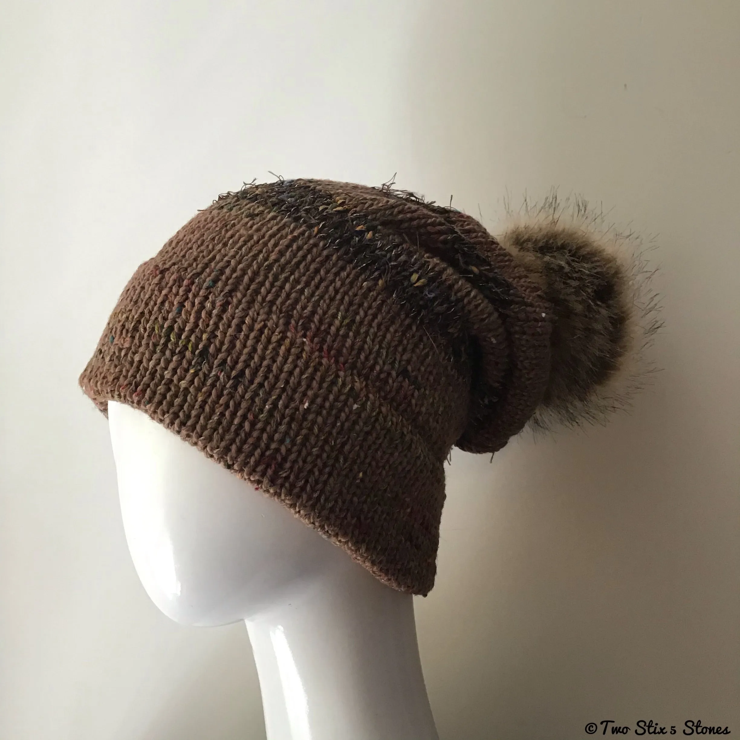 Luxe Brown *Funky Tweeds* Beanie/Slouchy Beanie w/Pom Pom