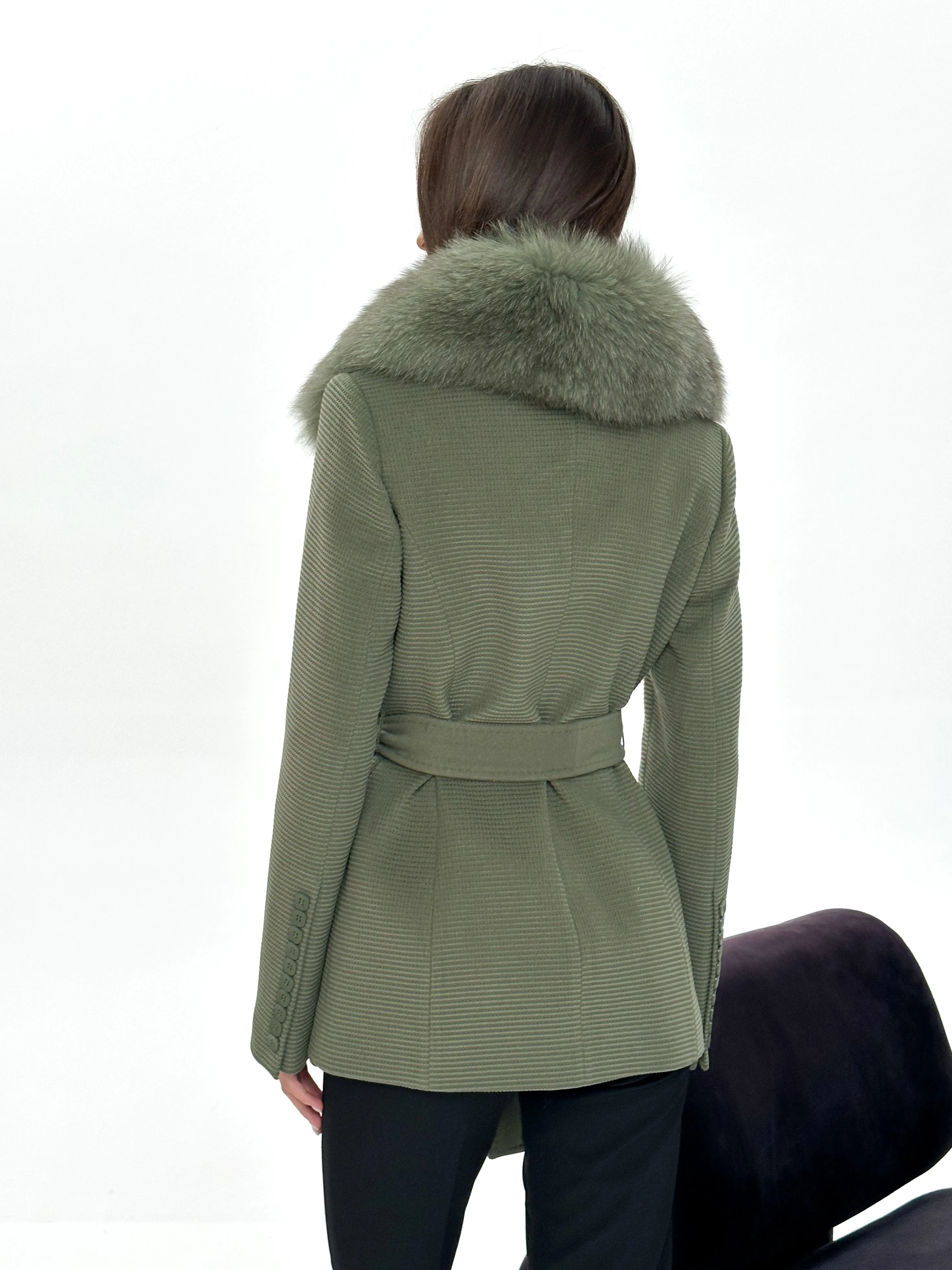 Lyndale Genuine Fox Fur Cashmere Wool Coat