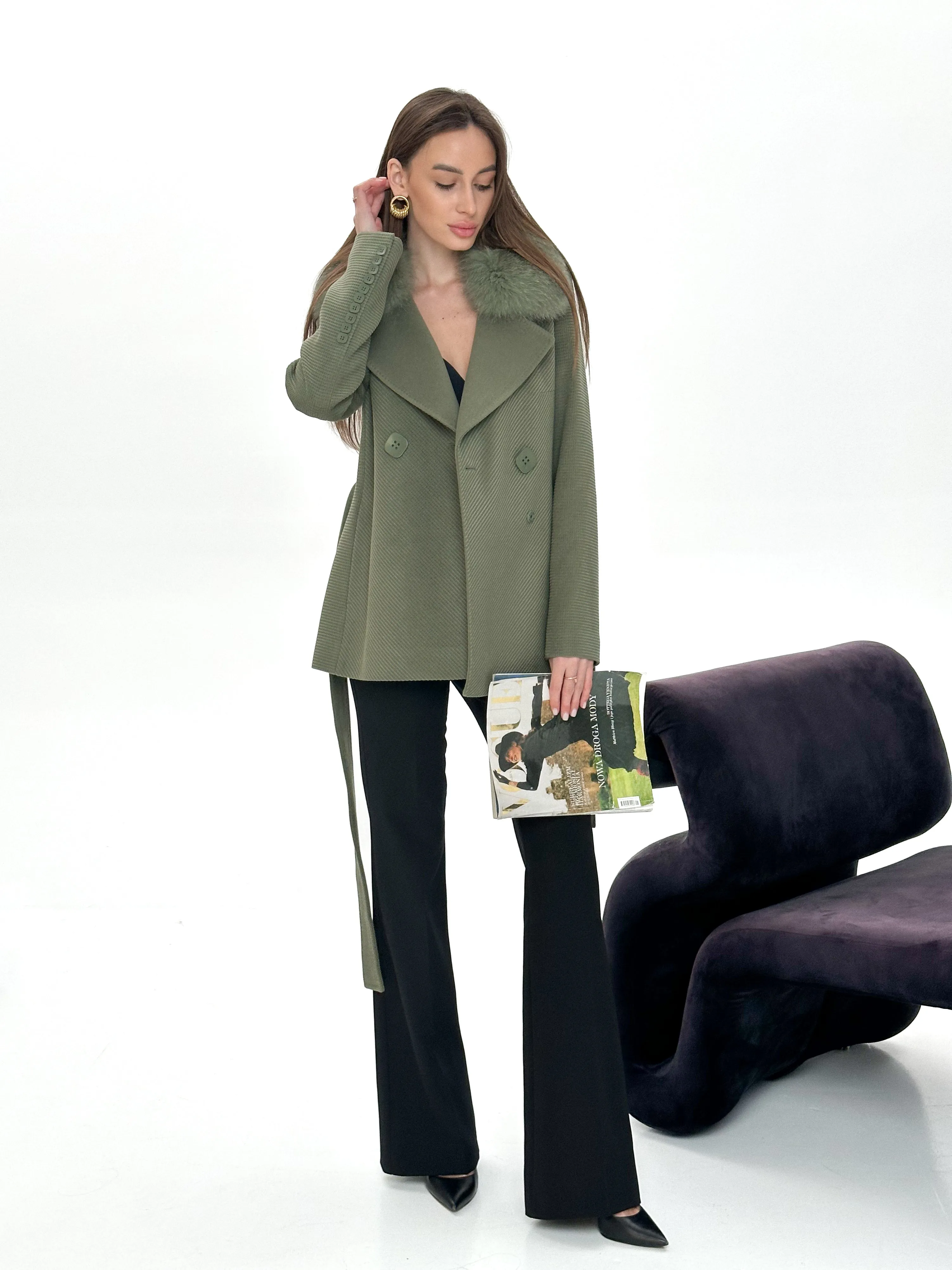 Lyndale Genuine Fox Fur Cashmere Wool Coat