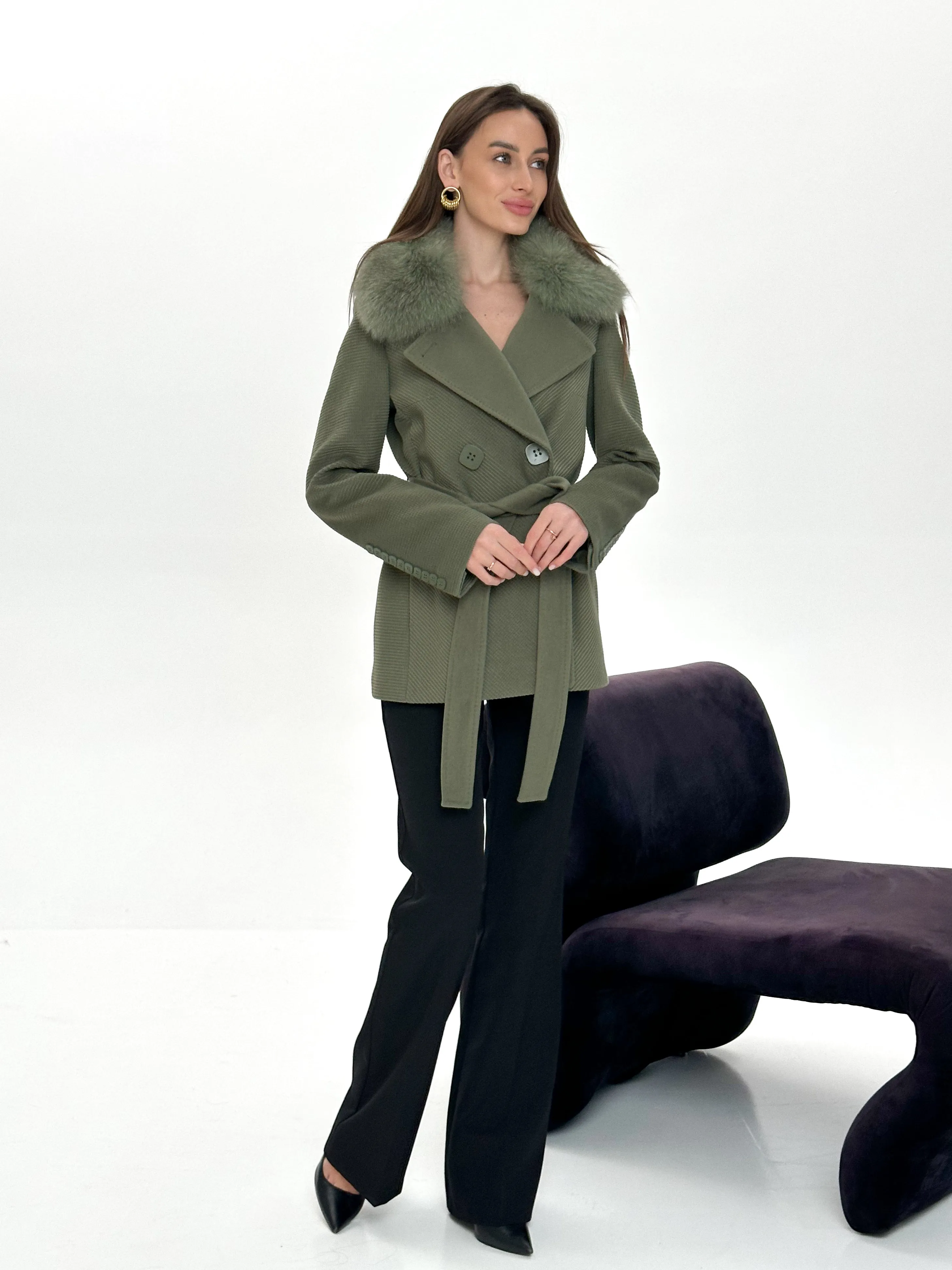 Lyndale Genuine Fox Fur Cashmere Wool Coat