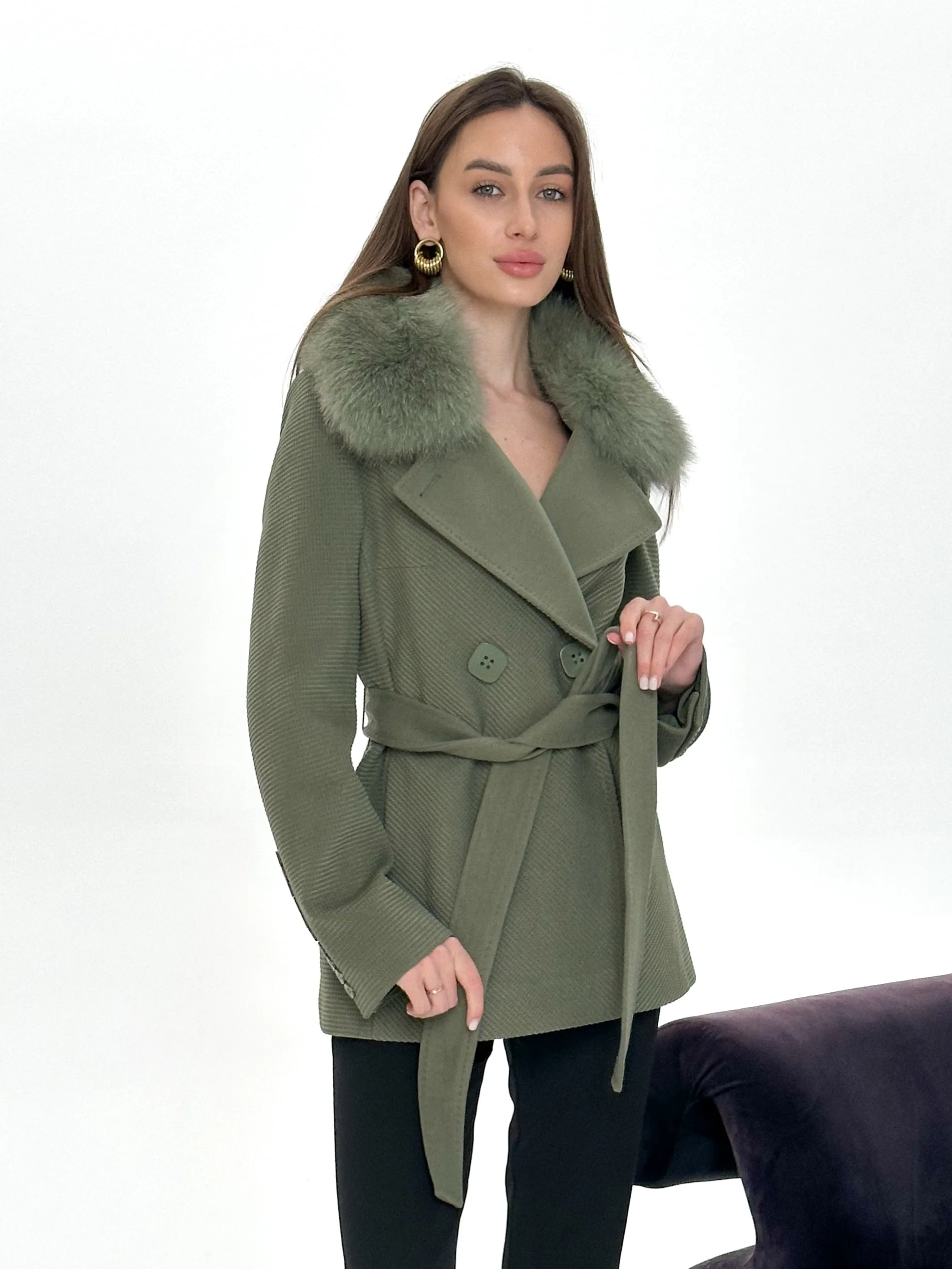 Lyndale Genuine Fox Fur Cashmere Wool Coat