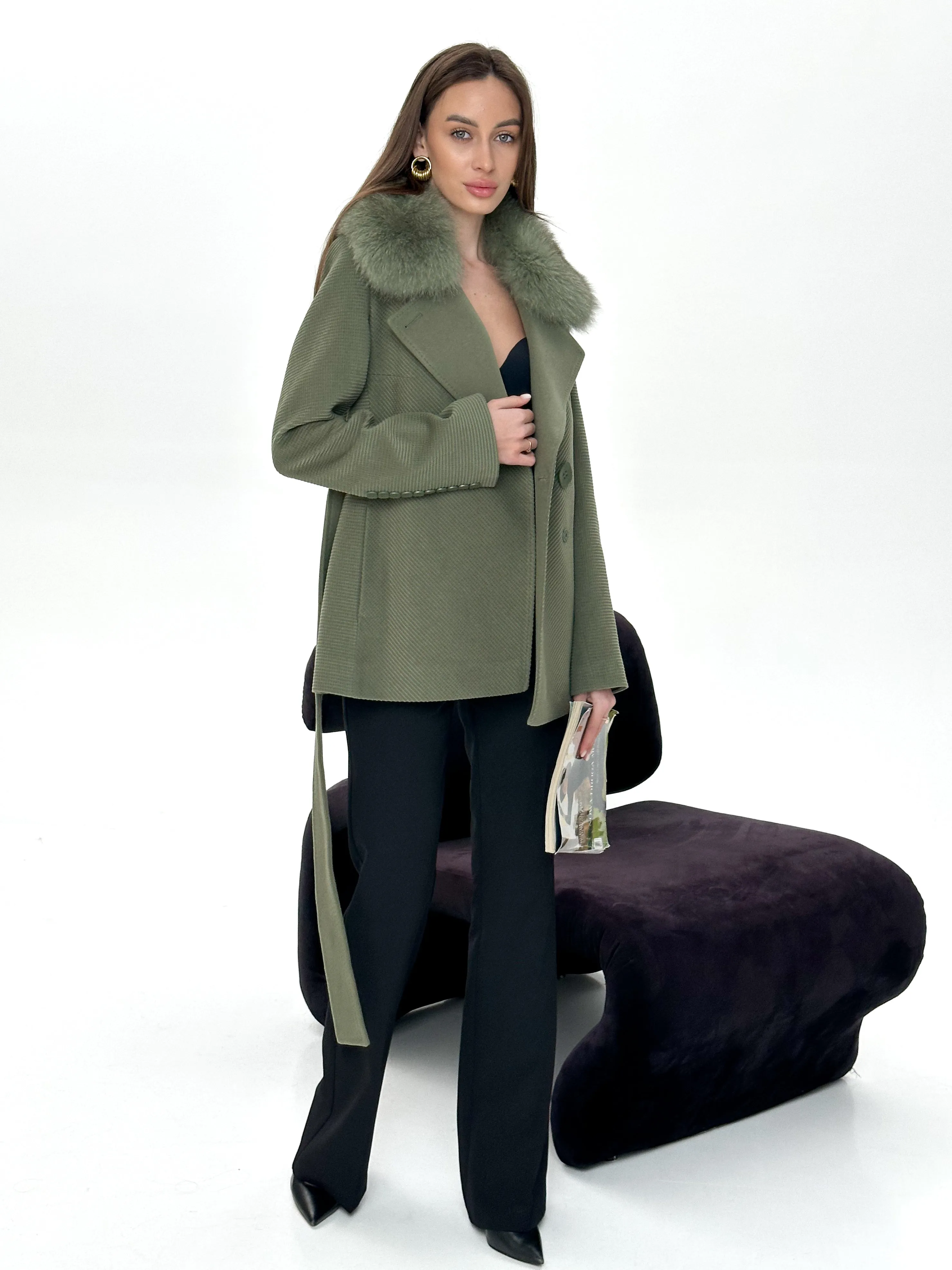 Lyndale Genuine Fox Fur Cashmere Wool Coat