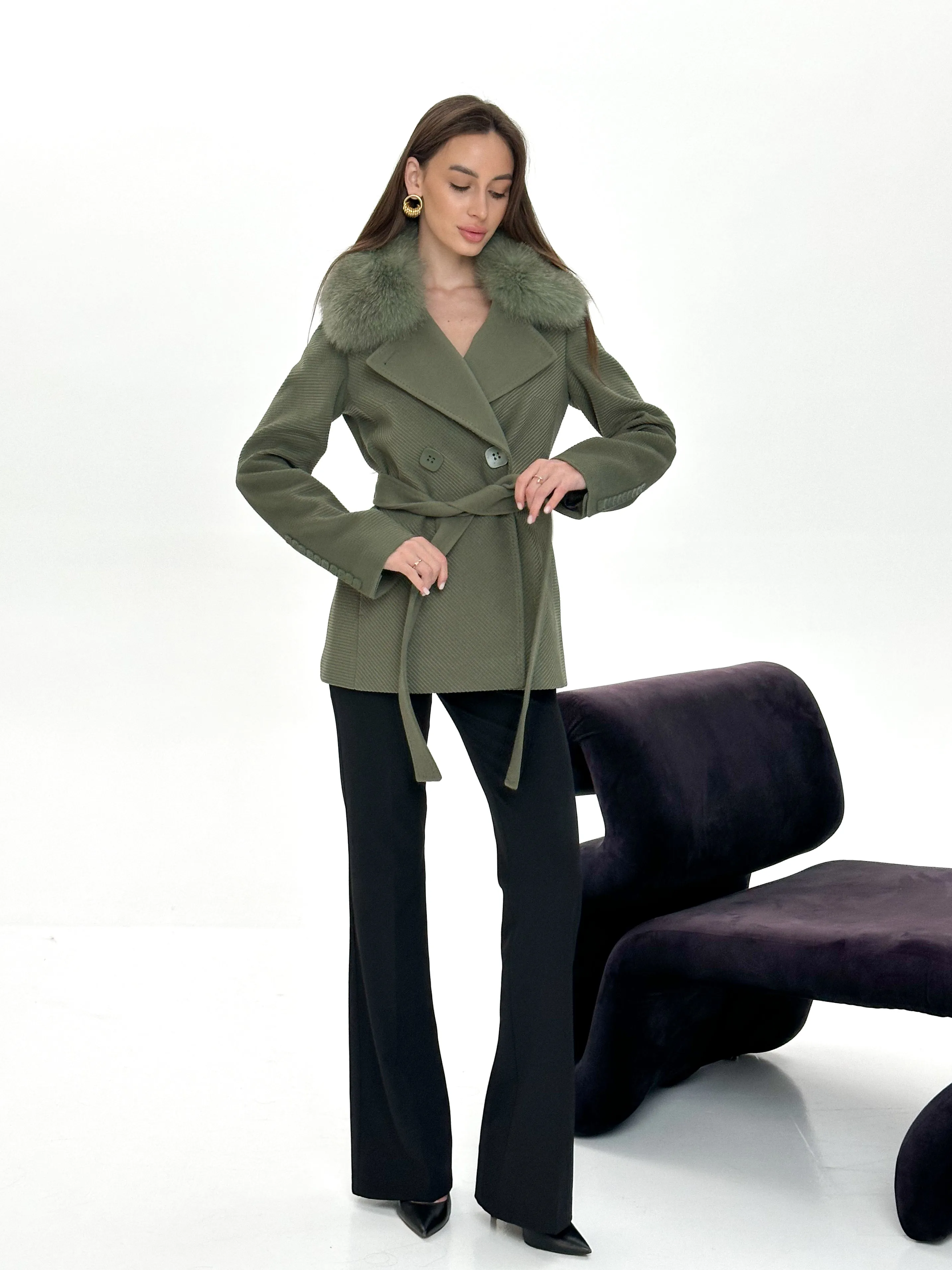 Lyndale Genuine Fox Fur Cashmere Wool Coat