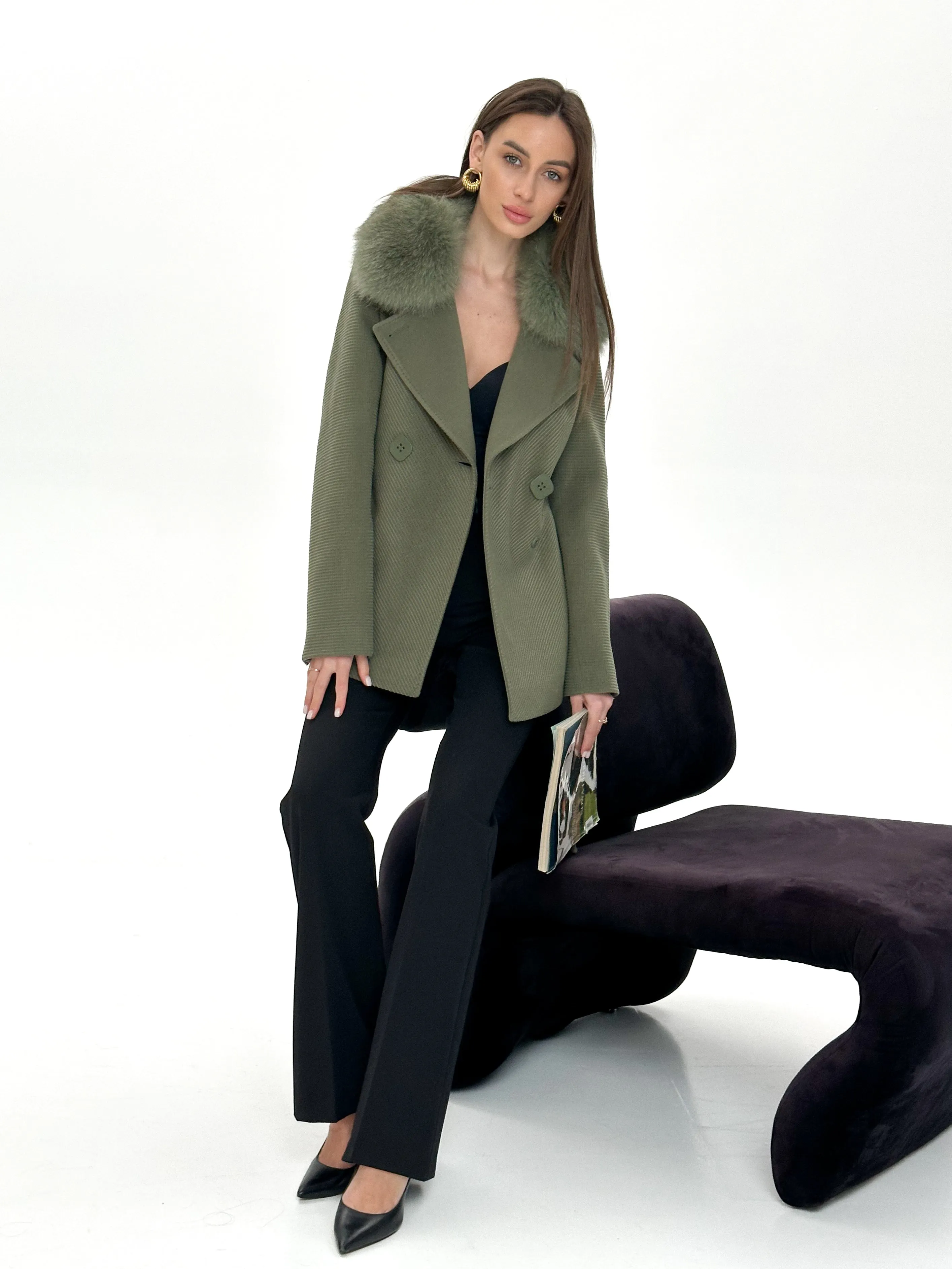 Lyndale Genuine Fox Fur Cashmere Wool Coat