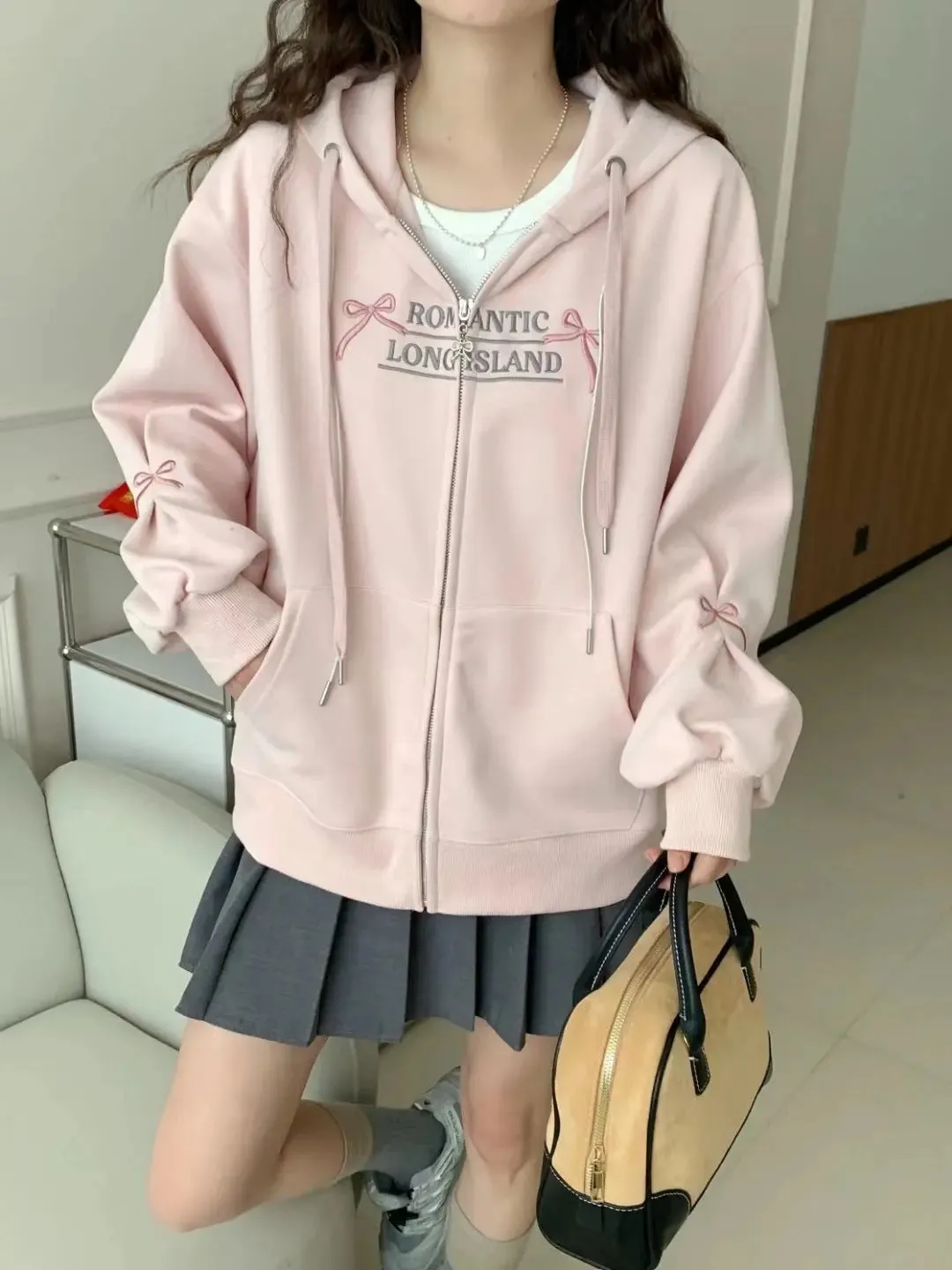 Machine Embroidery Loose Zipper Hoodie for Summer