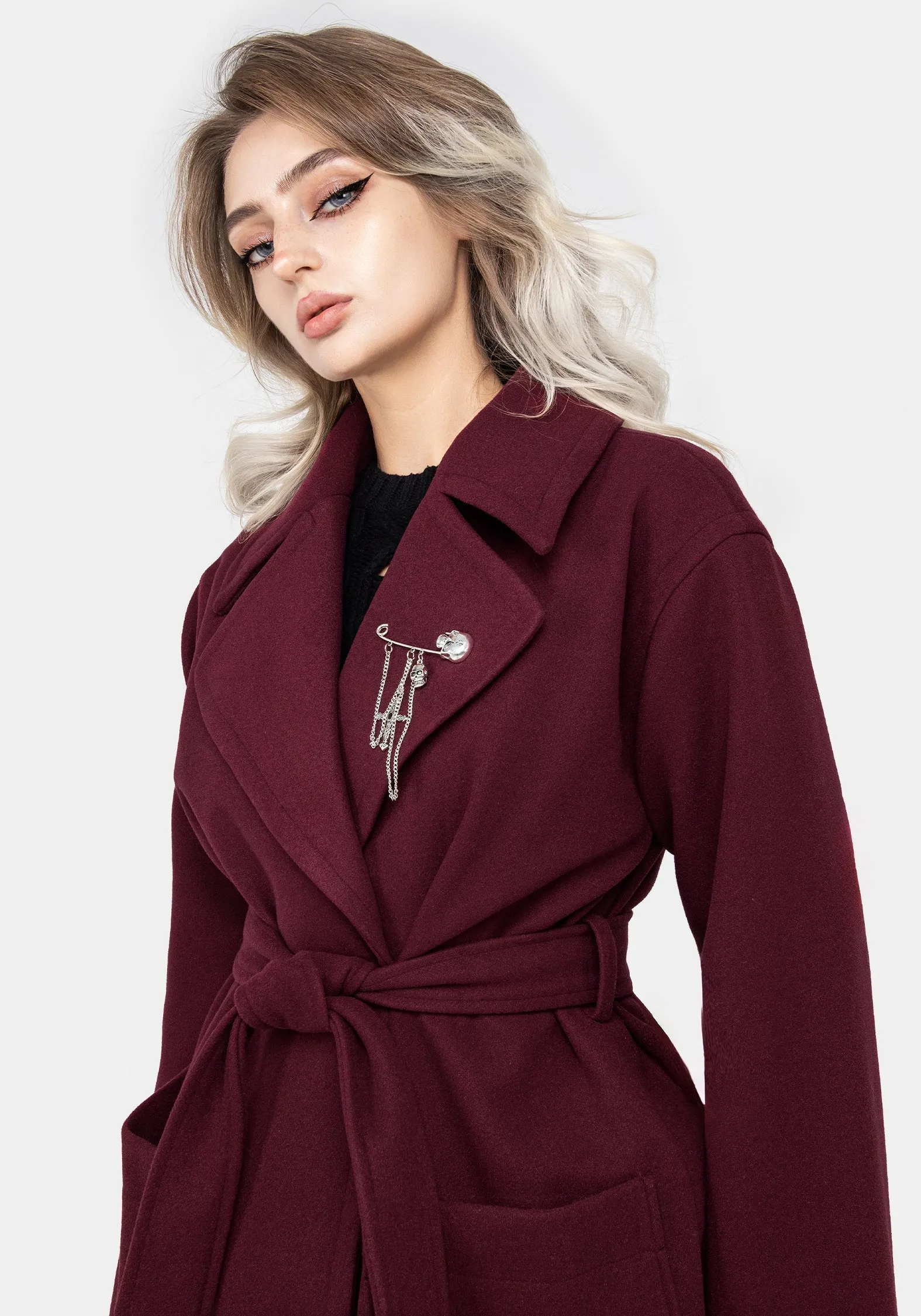 Meltdown Oversized Coat with Brooch - Red