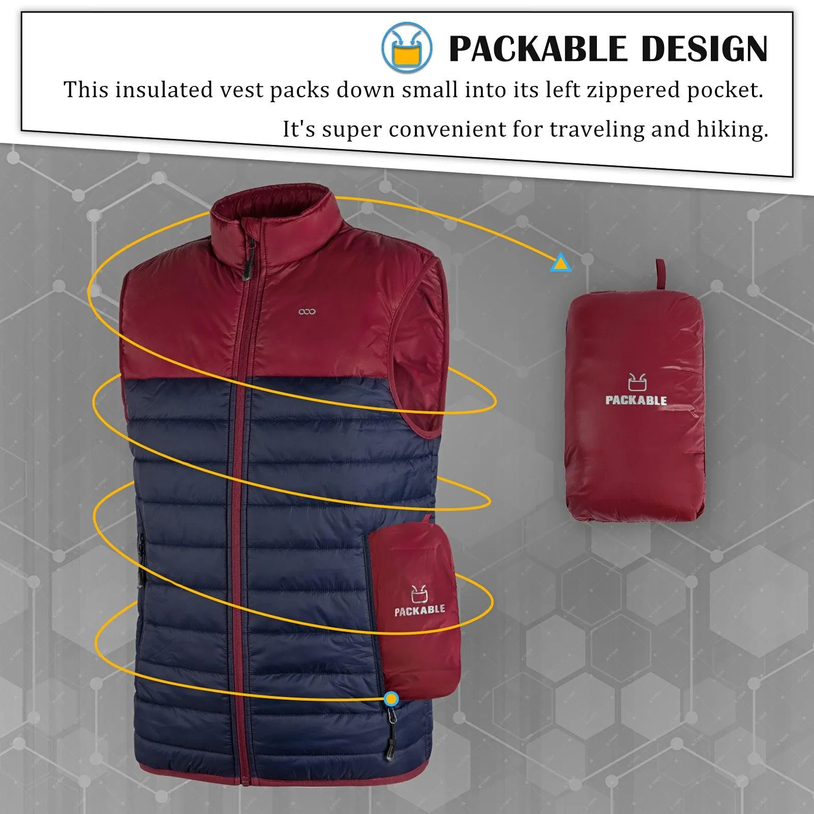 Men's 0.82 lbs Packable Weatherproof Insulated Puffer Gilet with 5 Pockets