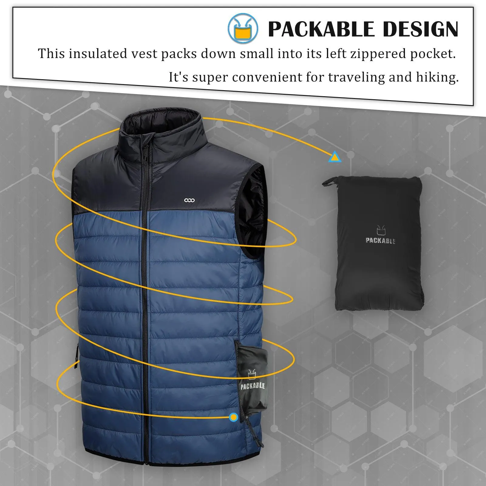 Men's 0.82 lbs Packable Weatherproof Insulated Puffer Gilet with 5 Pockets