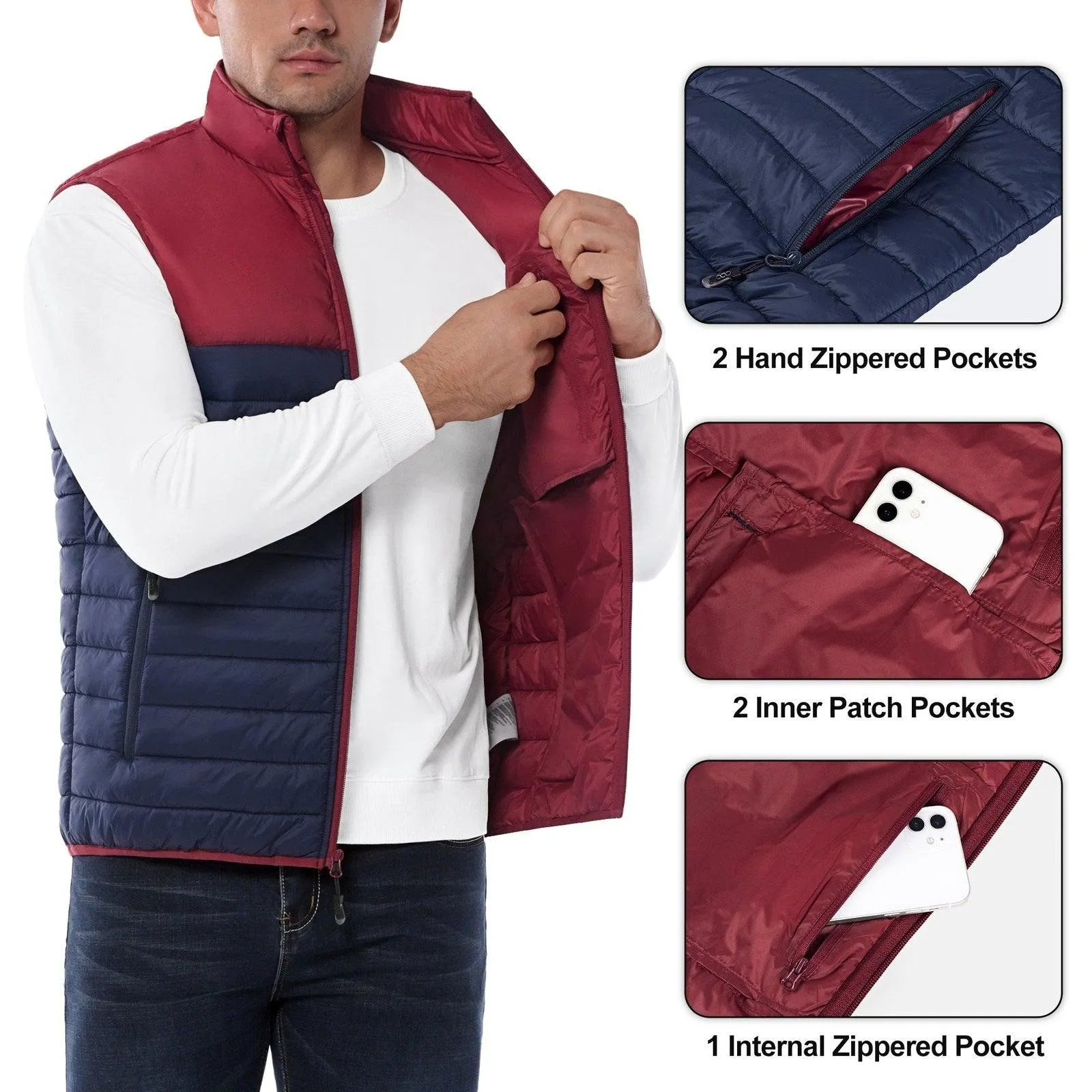 Men's 0.82 lbs Packable Weatherproof Insulated Puffer Gilet with 5 Pockets