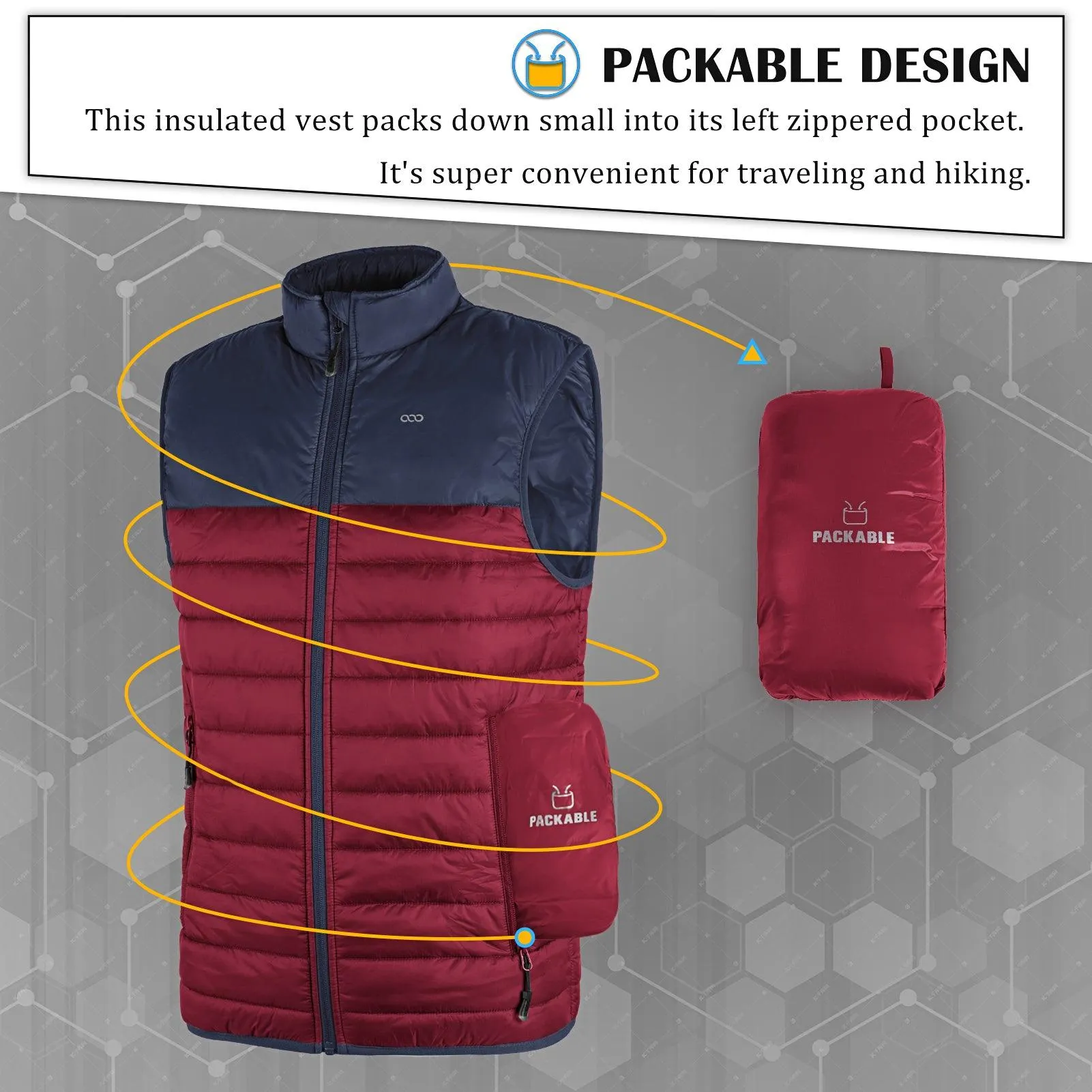 Men's 0.82 lbs Packable Weatherproof Insulated Puffer Gilet with 5 Pockets