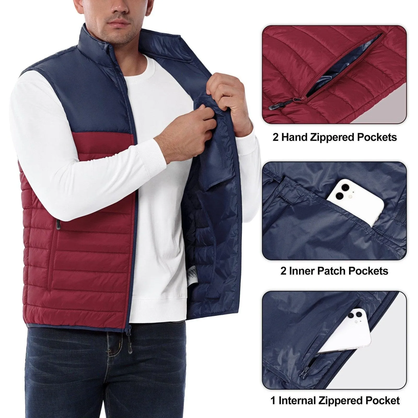 Men's 0.82 lbs Packable Weatherproof Insulated Puffer Gilet with 5 Pockets