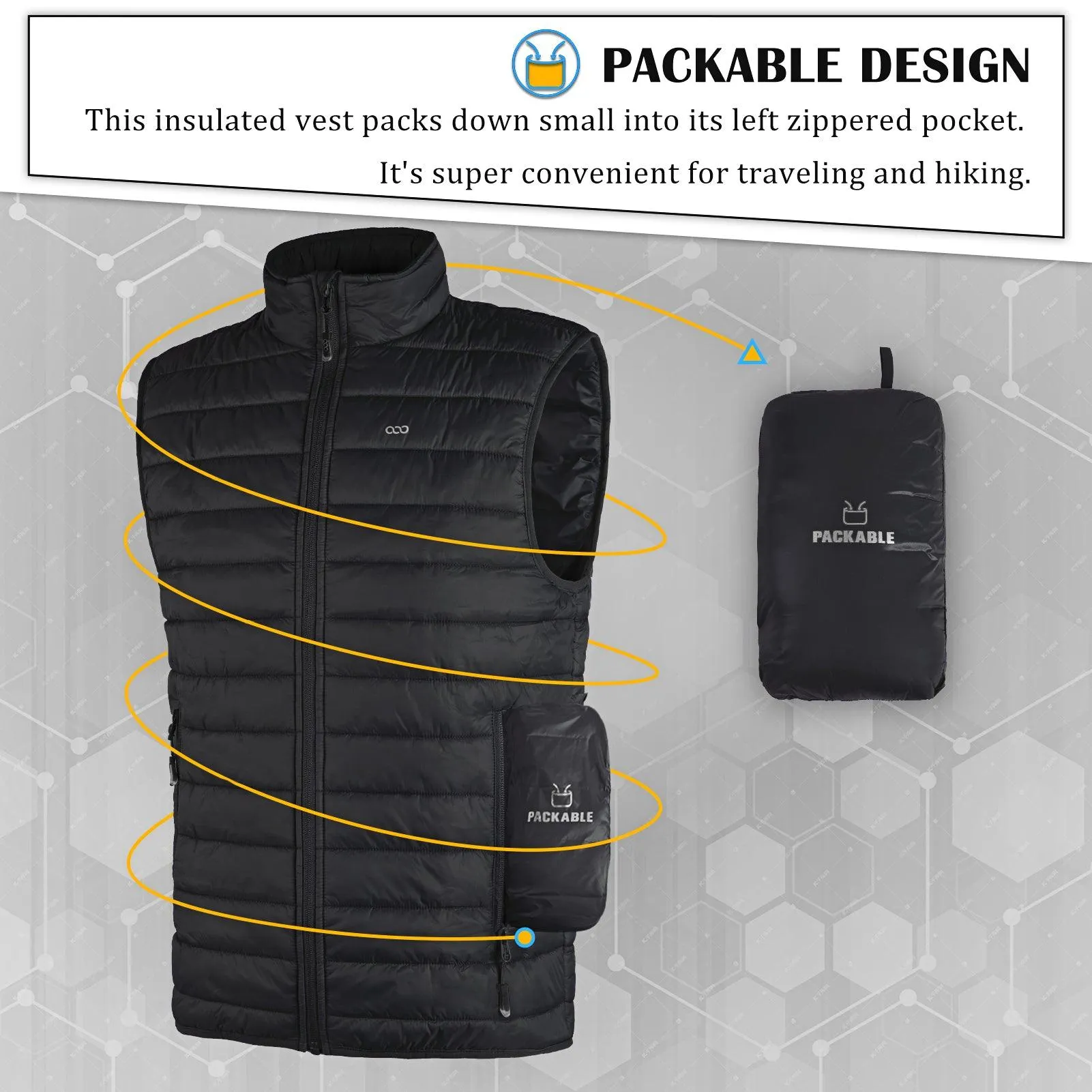 Men's 0.82 lbs Packable Weatherproof Insulated Puffer Gilet with 5 Pockets